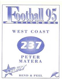 1995 Select AFL Stickers #237 Peter Matera Back